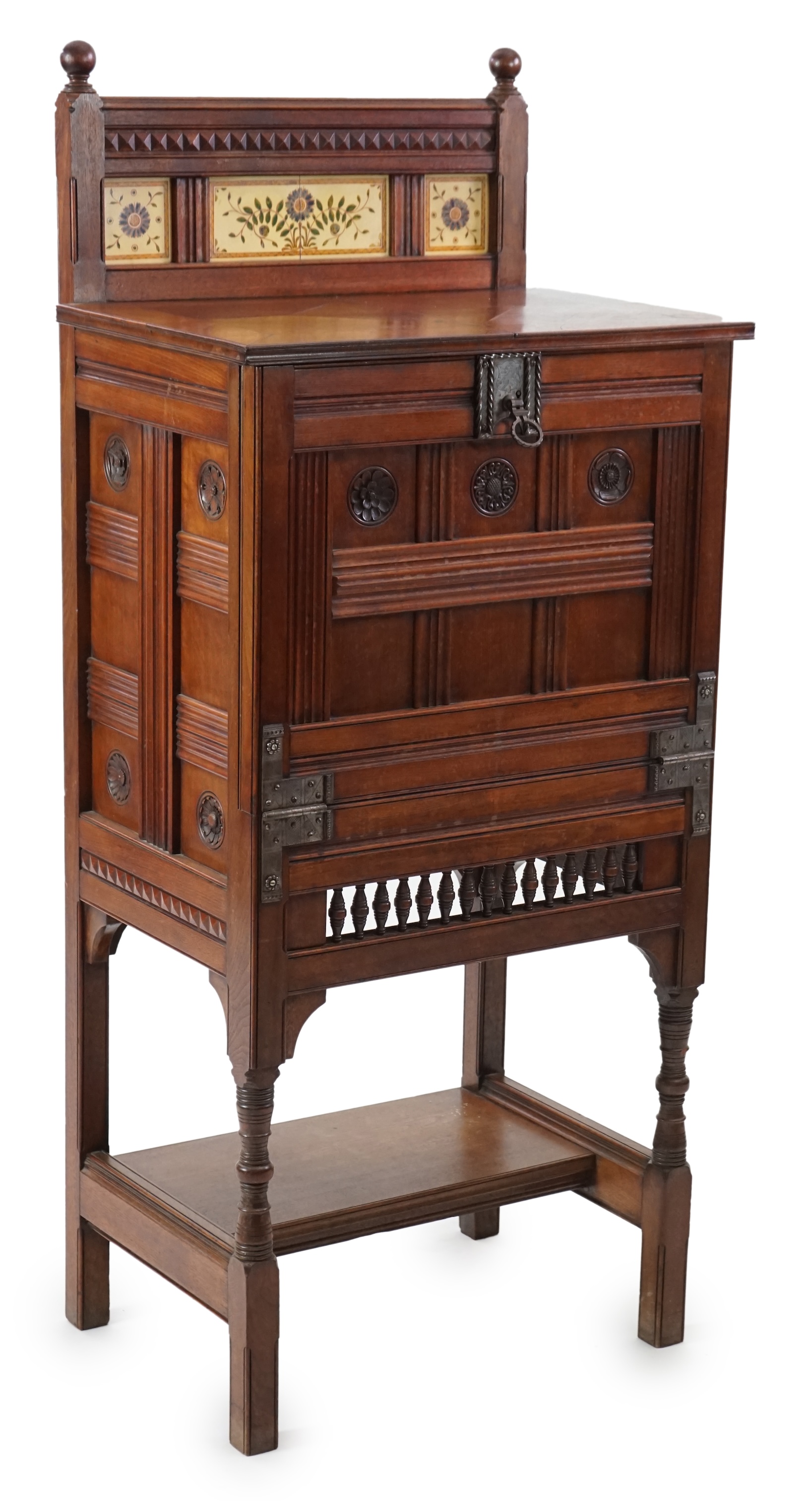 A Victorian Aesthetic Period walnut fall front desk attributed to Bruce James Talbert (1838-1881)